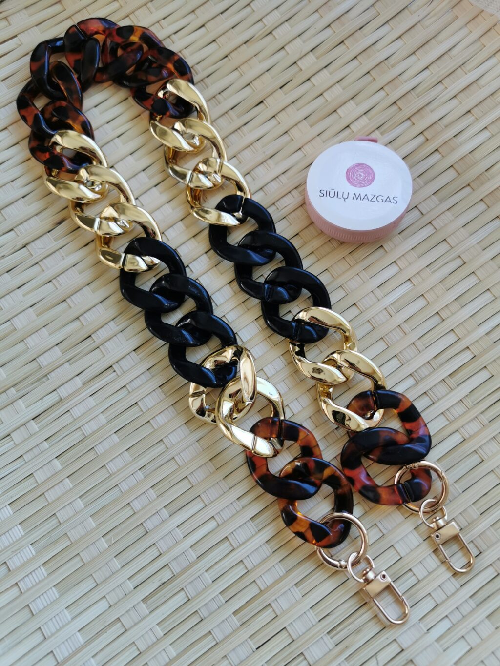 Plastic handle for handbag (65 cm) Black/gold/tiger