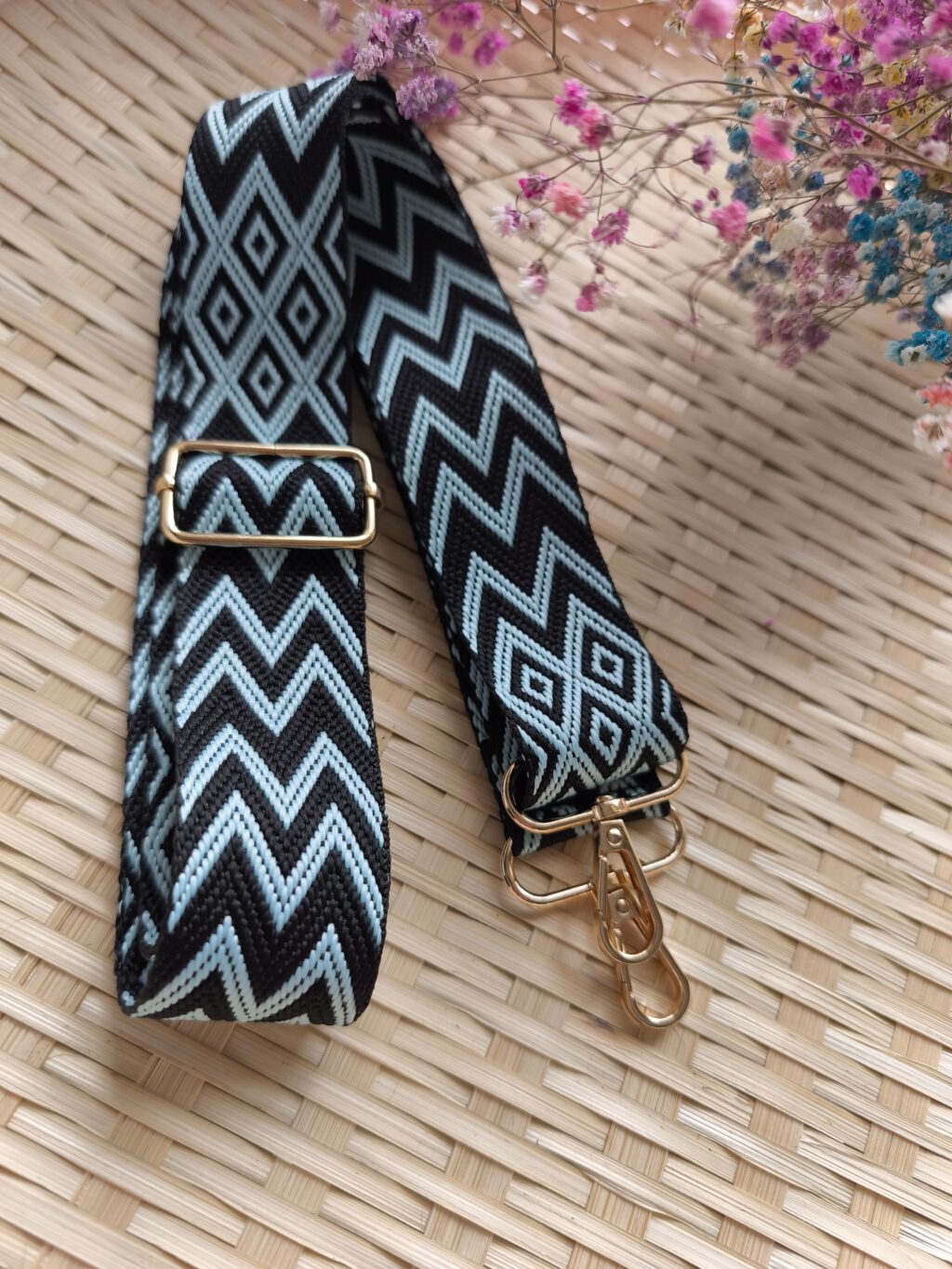 Fabric handle for handbag (138cm) Black/Mint